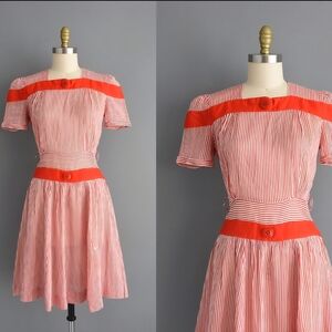1930's Red and White Striped Day Dress